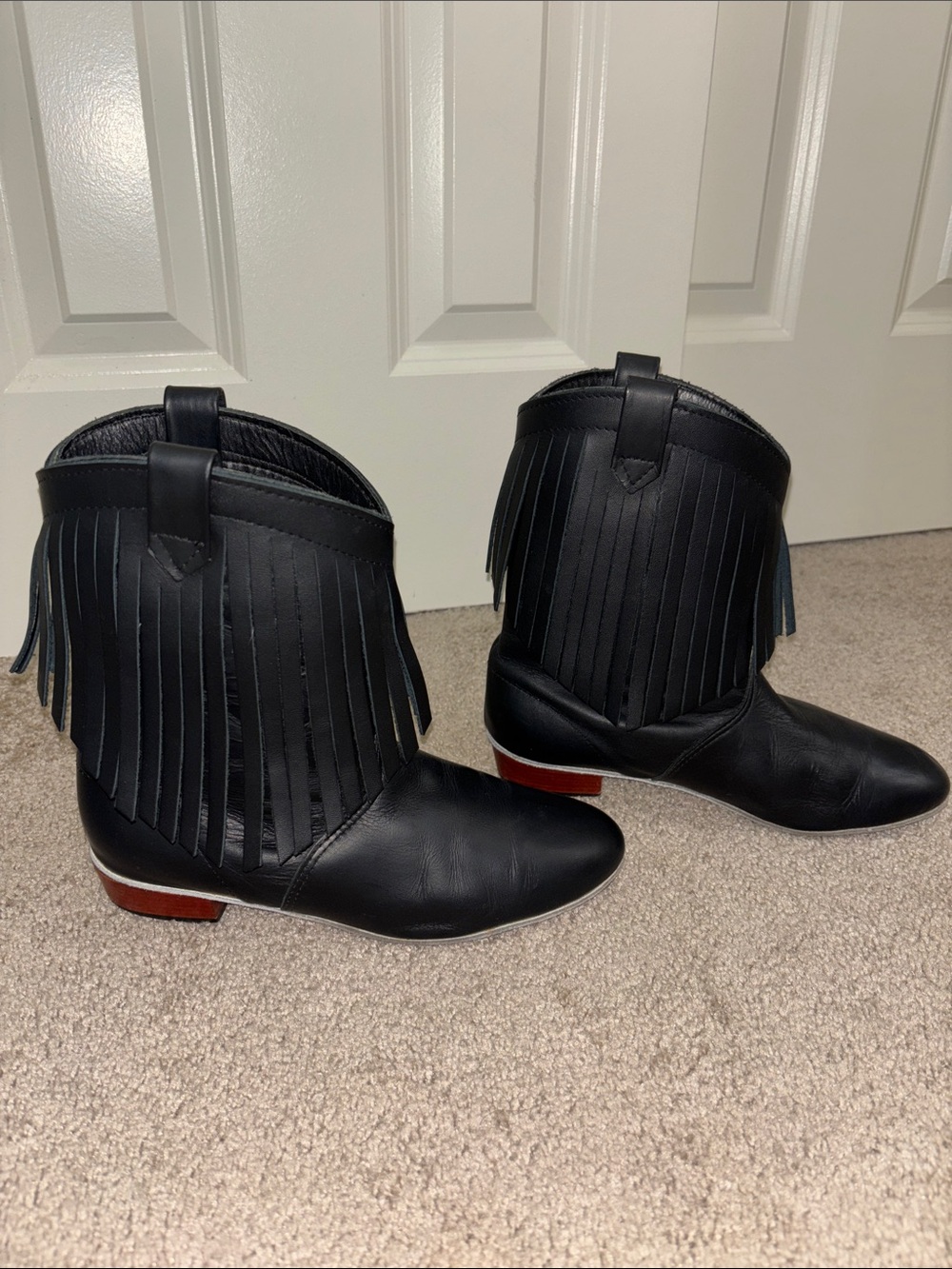 Women’s Black Leather Fringe Ankle Boots - Western Style Size 8.5